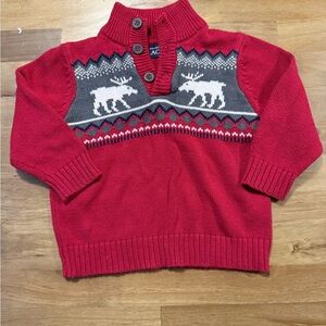 Childrens Place Red Sweater with Moose Design 12-18 months